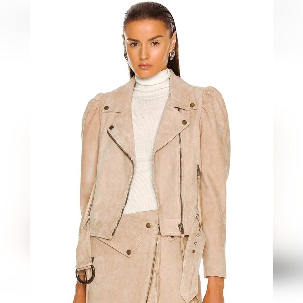 Retrofete Tai Suede Biker Jacket in Tan Size Small NWT